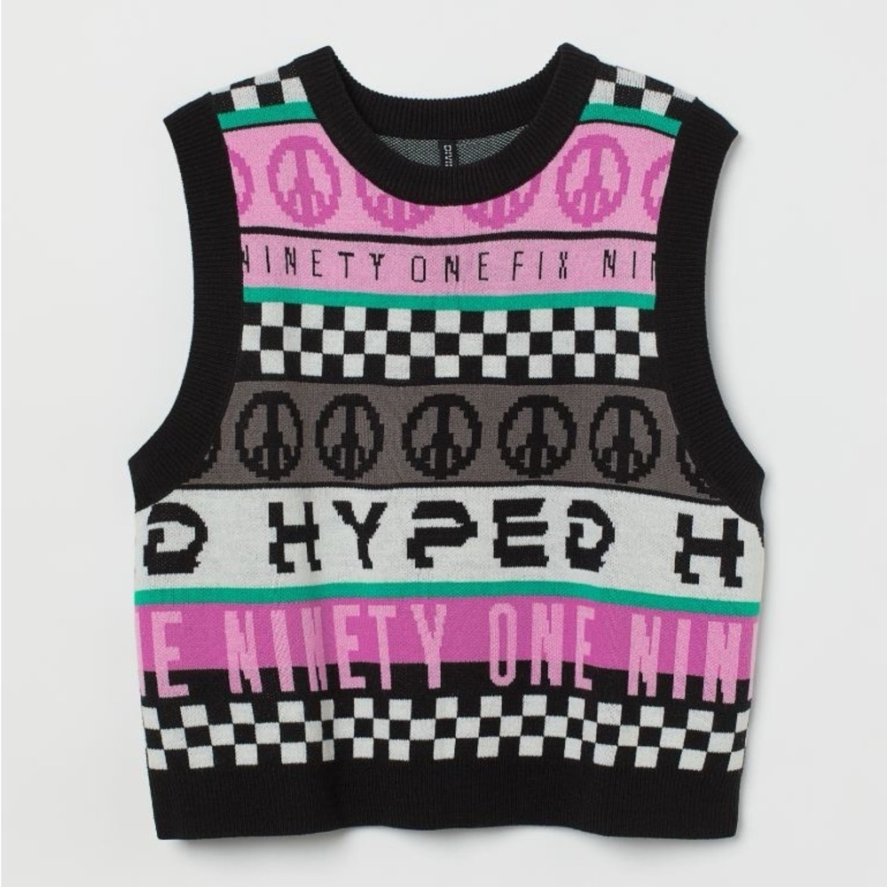 H&M+ Jacquard-knit Sweater Vest Pink‎ Patterned Size Small